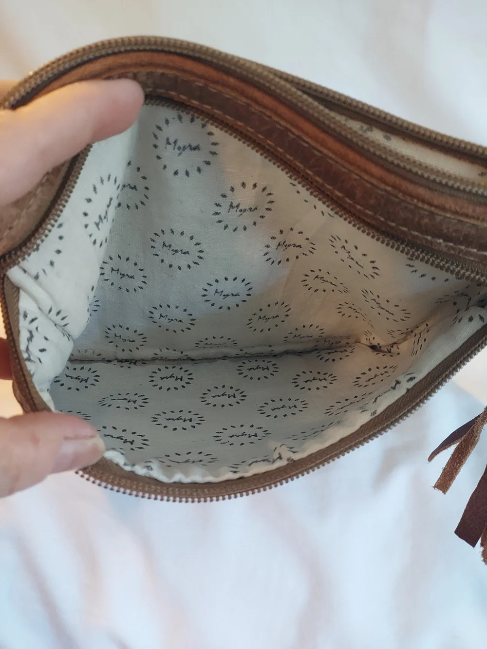 Myra Bag Green N Tan Canvas Leather Wristlet Pouch Floral Boho